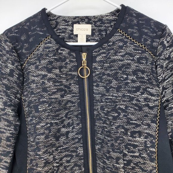 Chico's Multicolor Zip Up Pieced Jacquard Jacket Size 1 / Medium - Picture 7 of 8